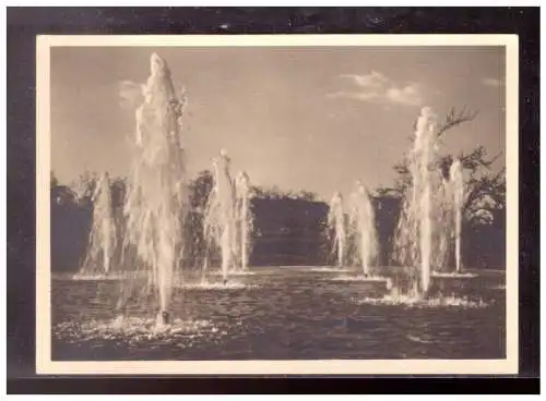 [Echtfotokarte schwarz/weiß] Dt- Reich (022763) Postkarte Reichsgartenschau Stuttgart 1939, Bei den Wasserspielen, ungebraucht. 