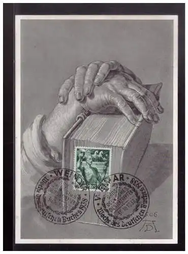 [Propagandapostkarte] Dt- Reich (022831) AK A. Dürer, mit SST grosses deutsches Dichtertrefen, Weimar Woche des Deutschen Buches 1938. 