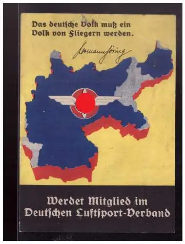 [Propagandapostkarte] Dt- Reich (022833) Propaganda Werbekarte , Werdet Mitglied im Deutschen Luftsport- Verband, ungebraucht, Reisnagelloch und dadurch Einriss. 