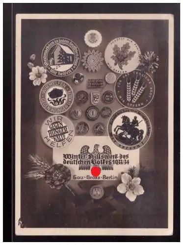 [Ansichtskarte] Dt- Reich (022869) Propaganda AK Winterhilfswerk des deutschen Volkes 1933/34, Gau- Gross Berlin gelaufen Marke entfernt. 
