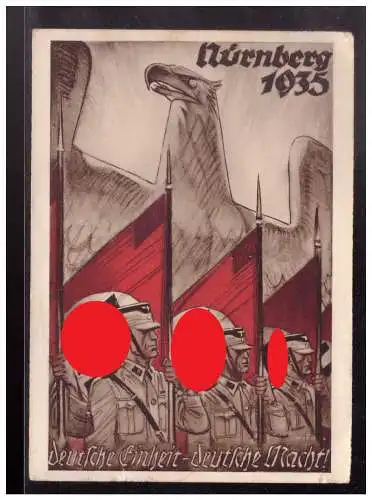 [Ansichtskarte] Dt.- Reich (022879) Propaganda AK Reichsparteitag 1935, Deutsche Einheit- Deutsche Macht, gelaufen Nürnberg 17.9.1935. 