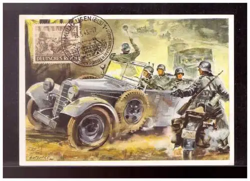 [Propagandapostkarte] Dt- Reich (022956) Propaganda Maximumkarte, Motorisierte Pioniere im Vorgehen, gestempelt SST Mühlhausen 16.5.1943. 