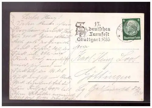 [Propagandapostkarte] AK (022971) Stuttgart Mehrfelderkarte, Das 15. Deutsche Turnfest in Stuttgart 1933, gelaufen Stuttgart. 