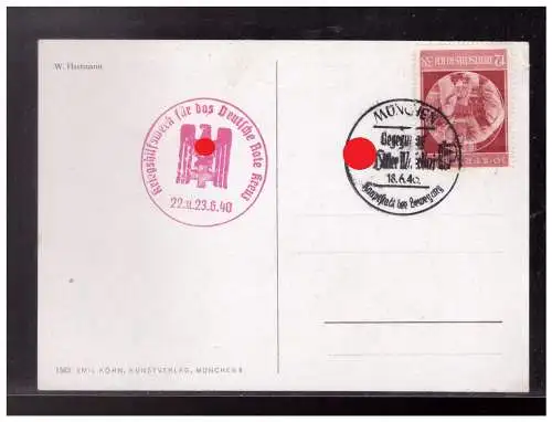 [Propagandapostkarte] DT- Reich (022976) Propagandakarte Benito Mussolini, blanco gest. mit 2 SST München 18.640 und Das Deutsche rote Kreuz. 