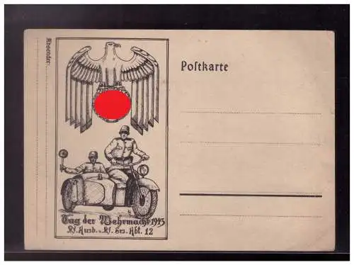 [Propagandapostkarte] Dt.- Reich (022984) Propaganda Postkarte, ungebraucht zum Tag der Wehrmacht 1943, extrem selten. 
