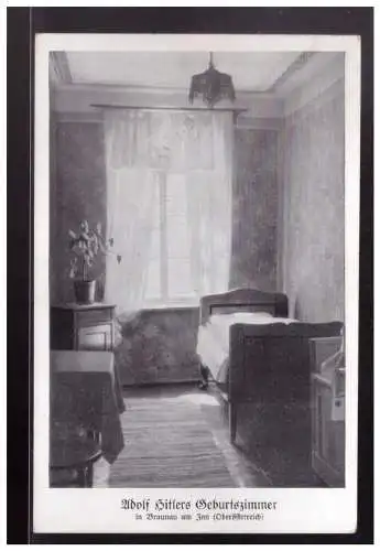 [Propagandapostkarte] Dt- Reich (023019) Propagandakarte Adolf Hitlers Geburtszimmer in Braunau am Inn, blanco mit versch. SST. 