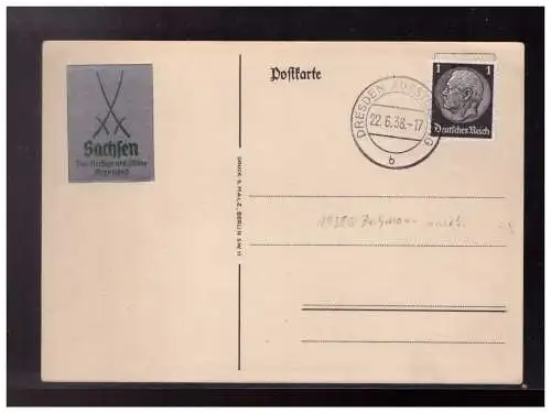 [Ansichtskarte] Dt- Reich (023056) Reichsbahn-Auskunftei für Güterverkehr, sign. WER, rks. Stegstempel "DRESDEN-AUSSTELLUNG 1938. 