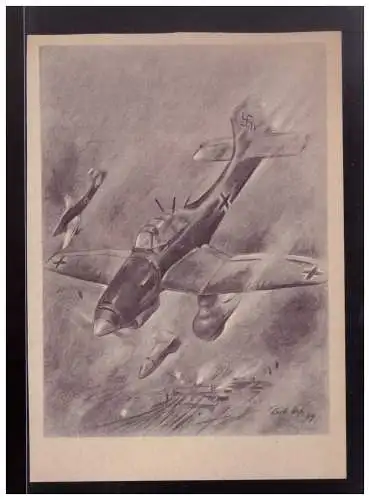 [Propagandapostkarte] Dt- Reich (023059) Propaganda Feldpostkarte Stuka im Kampfangriff auf Fabriken, Zeichnung um 1940, ungebraucht. 