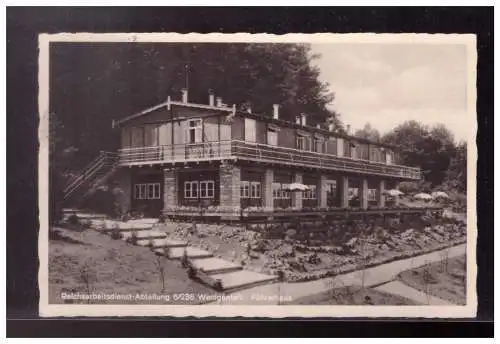 [Propagandapostkarte] Dt- Reich (023062) Propaganda Reichsarbeitsdienst- Abteilung 6/236 Wenigentaft, Führerhaus, gelaufen m Bahnpoststempel. 