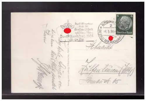 [Propagandapostkarte] Dt- Reich (023119) Ak Nürnberg Pegnitzpartie am Heilig-Geist-Spital, gelaufen mit Werbestempel Deutschlandflug vom 16.5. 