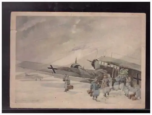 [Propagandapostkarte] Dt- Reich (023185) Propaganda Zeichnung Ju 52 im Winter als Transportflugzeuge, gelaufen mit Feldpost 16.11.1942. 