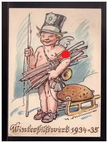 [Propagandapostkarte] Dt.- Reich (023192) Propagandakarte Privatganzsachenkarte PP122 C5, Kreidekarte WHW 1934/ 35, mit Wertgleicher ZF. 