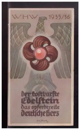 Dt- Reich (023212) Propaganda WHW Türblatt Karton Der kostbarste Edelstein das opferbereite deutsche Herz WHW 1935/ 1936