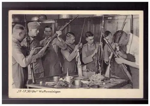[Propagandapostkarte] Dt- Reich (023233) Propaganda AK Wehrmacht Bilderserie, 17- 17.30 Uhr Waffenreinigen, gelaufen 1939. 
