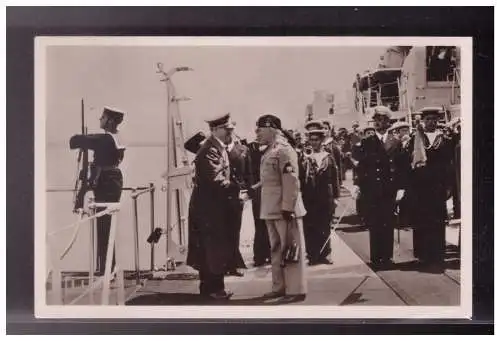 [Propagandapostkarte] Dt- Reich (023243) Propaganda AK Staatsbesuch Italien Adolf Hitler,  Mussolini auf Panzerschiff Lavour gestempelt Napoli. 