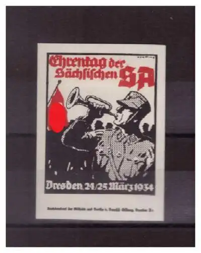 [Propagandapostkarte] Dt- Reich (023264) Vignette Ehrentag der Deutschen SA, Dresden 24./ 25. März 1934, extrem seltene Vignette!!. 