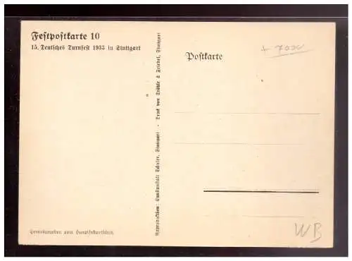 [Propagandapostkarte] AK Stuttgart (023273) Propagandakarte 15. Deutsches Turnfest 1933 Stuttgart, Festpostkarte 10, ungebraucht. 