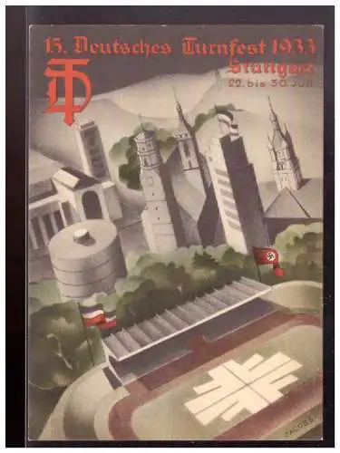 [Propagandapostkarte] AK Stuttgart (023274) Propagandakarte 15. Deutsches Turnfest 1933 Stuttgart, Festpostkarte 3, Ungebraucht. 