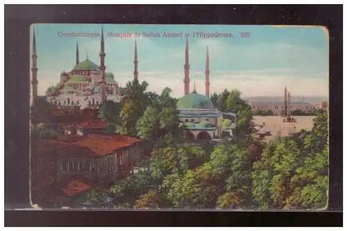 [Propagandapostkarte] Dt- Reich (023330) Ak WK I, Constantinople, Mosquee de Sultan Ahmed et I`, gel. Marine Schiffspost No 14, 11.12.1917. 