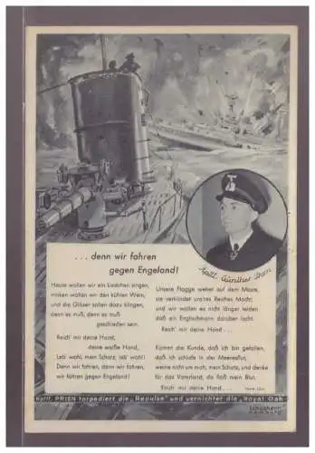 [Propagandapostkarte] DT-Reich (023357) Propagandakarte Liederkarte den wir fahren gegen England, mit Günter Priem, ungebraucht. 