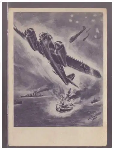 [Propagandapostkarte] DT-Reich (023367) Propagandakarte Volltreffer auf engl. Panzerschiff, ungebraucht. 
