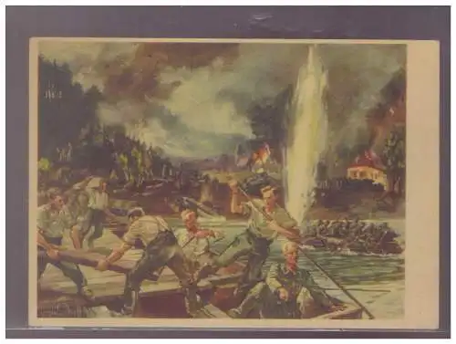 [Propagandapostkarte] DT-Reich (023387) Propagandakarte farbig Pioniere in Einsatz, ungebraucht. 