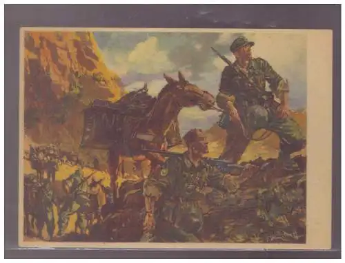 [Propagandapostkarte] DT-Reich (023389) Propagandakarte farbig Gebirgsjäger gehen in Stellung, ungebraucht. 