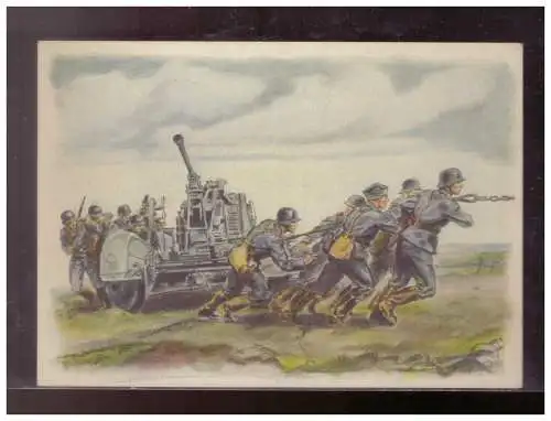 [Propagandapostkarte] DT-Reich (023392) Propagandakarte farbig Flak- Geschütz wird in Stellung gebracht, ungebraucht. 