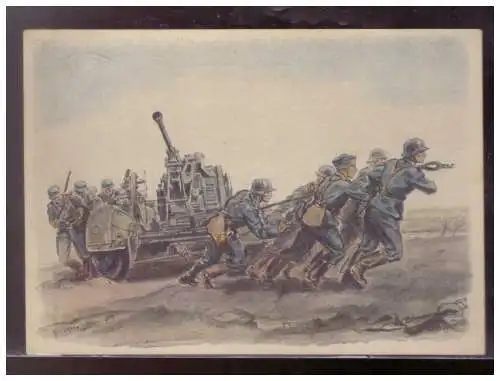 [Propagandapostkarte] DT-Reich (023393) Propagandakarte farbig Mittleres Flak- Geschütz, gelaufen 1941. 