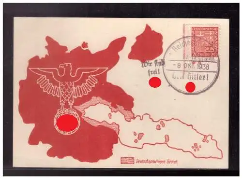 [Propagandapostkarte] DT-Reich (023424) Propaganda Postkarte Wir sind frei! blanco gestempelt Reichenberg 8.10.1938 Heil Hitler!. 