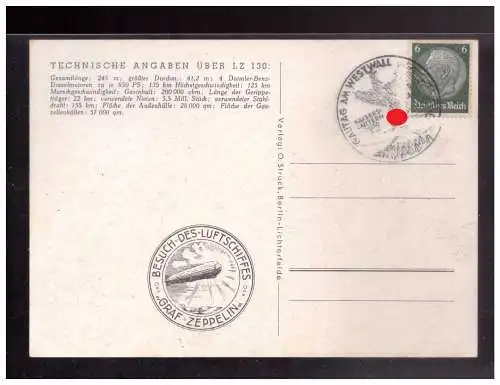[Ansichtskarte] Dt- Reich (023433) AK Landungsfahrt des Graf Zeppelin, blanco gestempelt mit SST Gautag am Westwall 1939. 