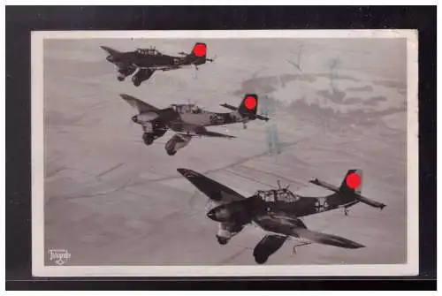 [Propagandapostkarte] Dt- Reich (023437) Propaganda Postkarte Unsere Luftwaffe, eine Kette Stukas Ju 87 auf dem Anflug zum Ziel, gelaufen Fp. 