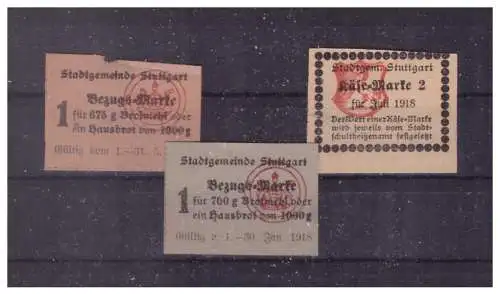 Dt- Reich (023447) 3 Lebensmittel Marken 1918 aus Stuttgart