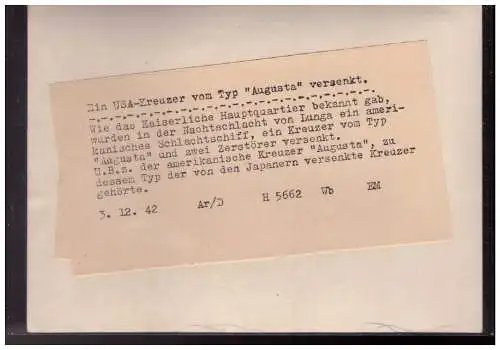 Dt- Reich (023450) Propaganda Presse Foto Ein USA Kreuzer vom Typ "Augusta" versenkt Größe 13 x 18 cm