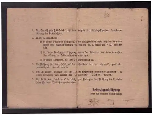 Dt.- Reich (023467) Hitler- Jugend Grundschein für Geländesport Hamburg 1941