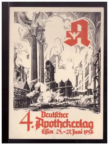 [Propagandapostkarte] Dt-Reich (023482) Propagandakarte, 4.Deutscher Apothekertag, Essen 1937, blanco mit SST Essen am 25.6.1937. 