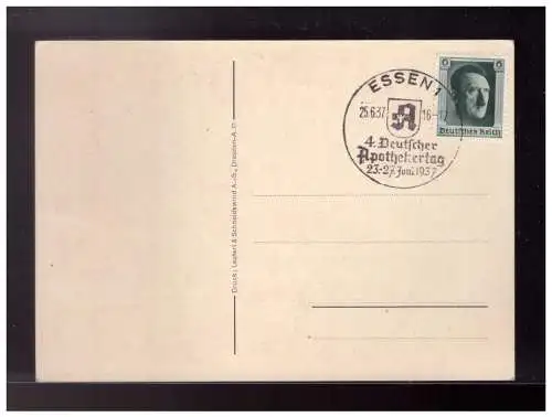 [Propagandapostkarte] Dt-Reich (023482) Propagandakarte, 4.Deutscher Apothekertag, Essen 1937, blanco mit SST Essen am 25.6.1937. 