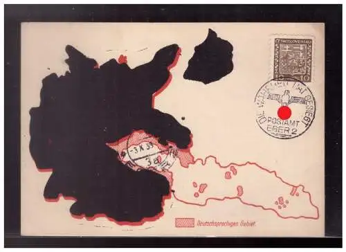 [Propagandapostkarte] DT-Reich (023483) Propaganda Ak Befreiung Sudetenland m Befreiungsstempel Eger, Die Wahrheit hat gesiegt Postamt Eger 2. 
