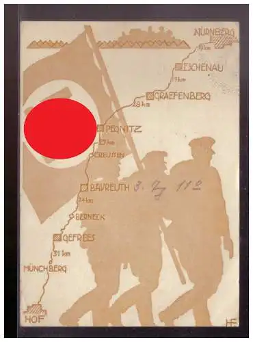 [Propagandapostkarte] Dt- Reich (W00257) Propaganda Marsch- Postkarte zum Reichsparteitag 1936, gelaufen mit Marschpost Stempel. 