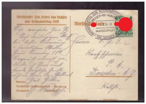 [Propagandapostkarte] Dt- Reich (W00257) Propaganda Marsch- Postkarte zum Reichsparteitag 1936, gelaufen mit Marschpost Stempel. 