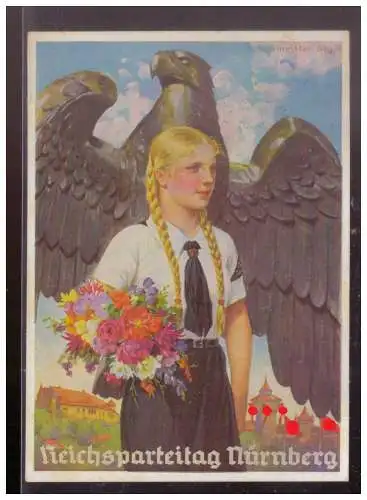 [Propagandapostkarte] Dt- Reich (W00261) Propagandakarte Reichsparteitag Nürnberg 1937, Hoffmannkarte, BDM Mädchen, gelaufen Nürnberg. 