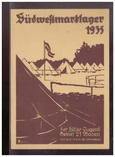 [Propagandapostkarte] Dt- Reich (W00074) Propagandakarte, Südwestmarklager 1935 der HJ Gebiet 21 Baden, gelaufen mit Sonderstempel. 