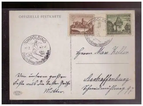 [Propagandapostkarte] DT- Reich (W00286) Propagandakarte Deutsche Kriegsskimeisterschaft Ruhpolding 1940, gelaufen mit passenden SST. 