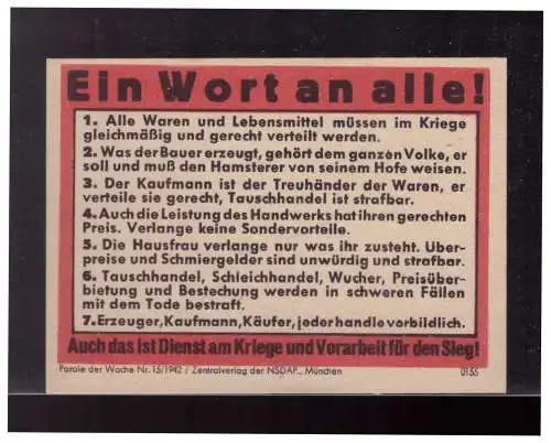 Dt- Reich (023558) Propaganda Parole der Woche Nr 15/ 1942 Ein Wort an Alle!:, Zentralverlag der NSDAP