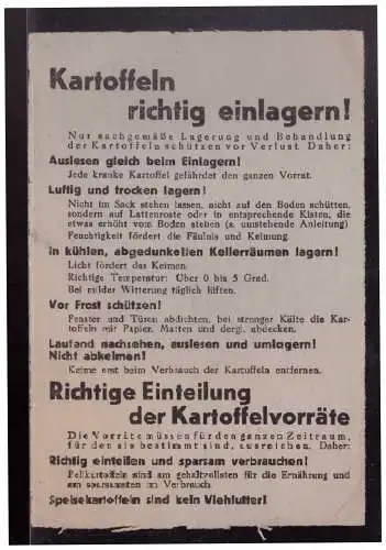 Dt- Reich (023560) Propaganda Reichsnährstand, Flyer Richtiges Einlagen von Kartoffeln, RS Bauanleitung Kartoffelkiste