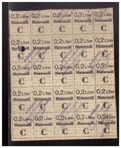Dt- Reich (023572) Teile eines Bezugsschein für Motoröl, Aktengelocht