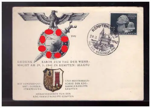 [Propagandapostkarte] Dt- Reich (023592) Propaganda Gedenkblatt Tag der Wehrmacht am 29.3.1942 mit SST. 