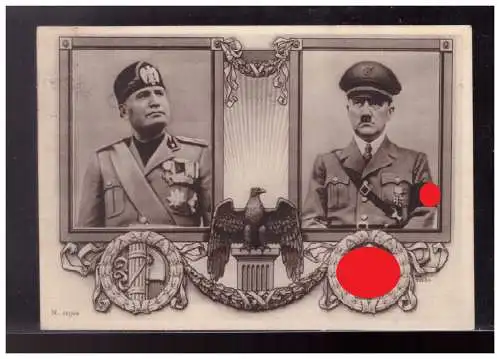 [Propagandapostkarte] Dt- Reich (023593) Propaganda Postkarte Mussolini und Hitler mit SST zum Führerbesuch in Italien 1938. 