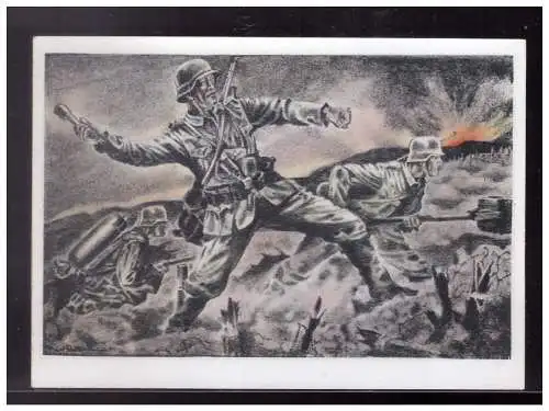 [Propagandapostkarte] Dt- Reich (023604) Propaganda Postkarte Sturmpioniere vor dem Festungswerk, Farbkarte, ungebraucht. 