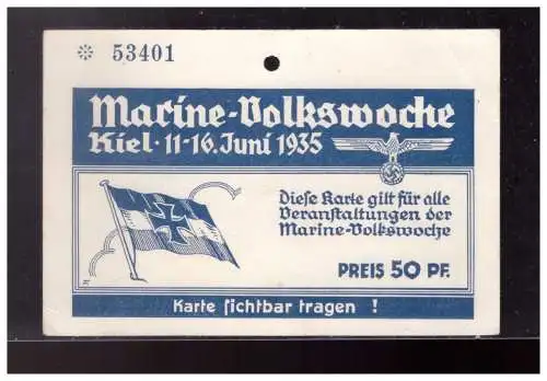 Dt- Reich (023607) Eintrittskarte Marine- Volkswoche Kiel 11-16 Juni 1935